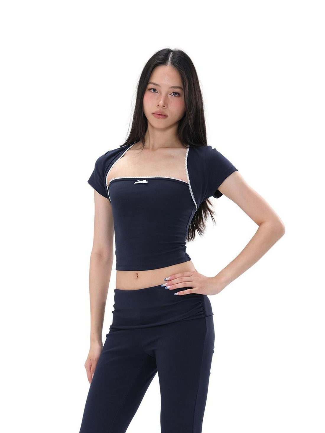 SweetChilling Knitted Strapless Crop Top Fold Over Waist Flared Pants Women&