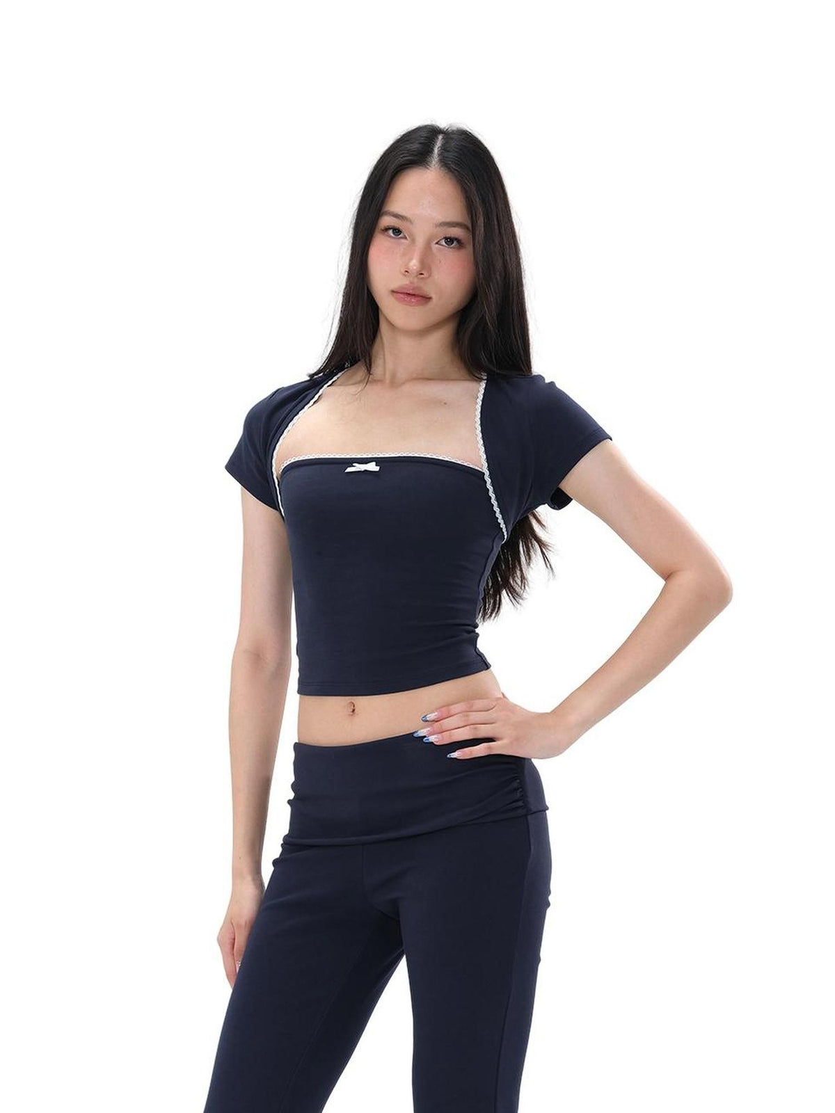 SweetChilling Knitted Strapless Crop Top Fold Over Waist Flared Pants Women&