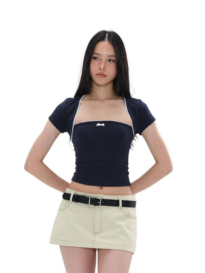 SweetChilling Knitted Strapless Crop Top Fold Over Waist Flared Pants Women&