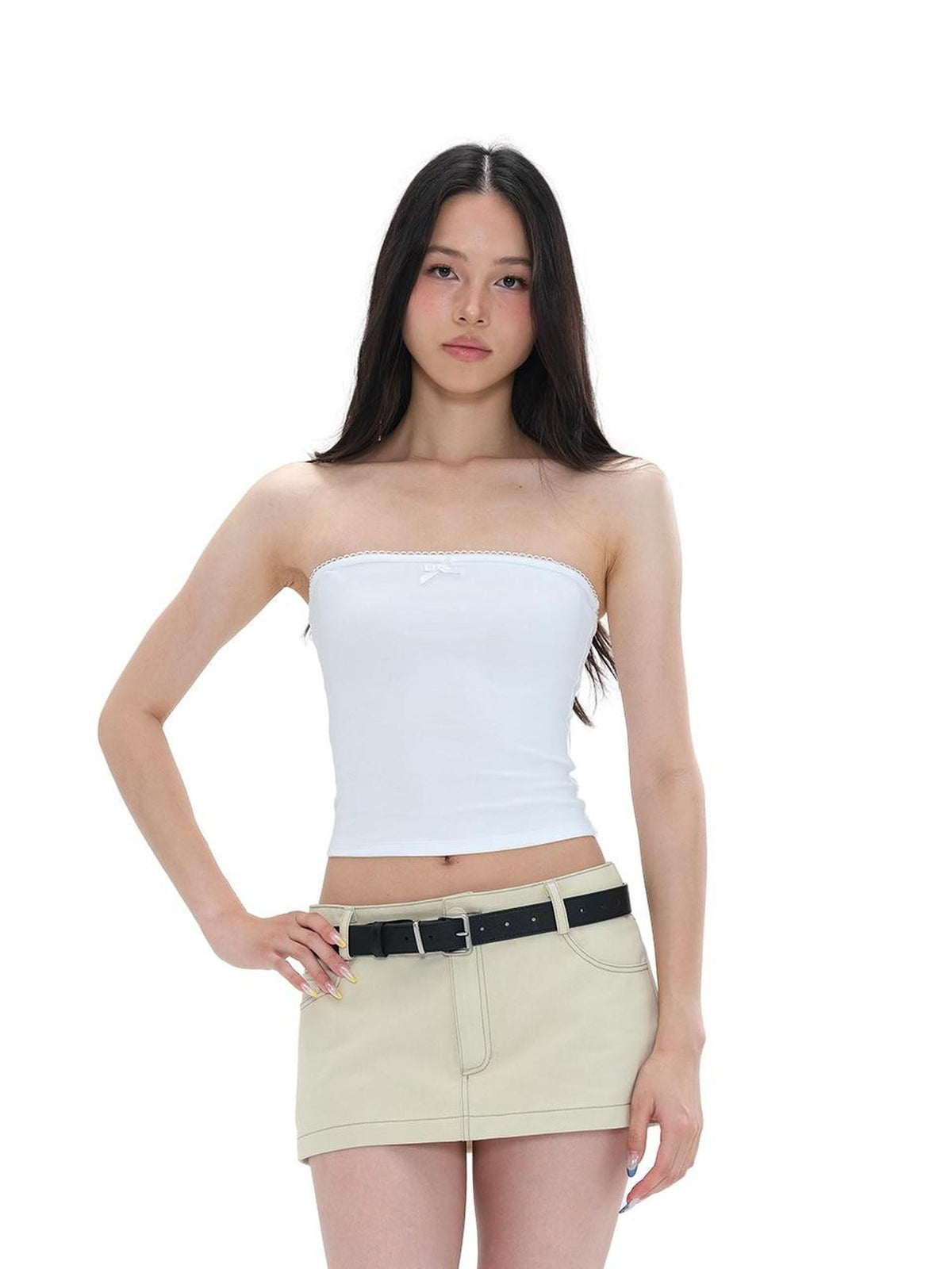 SweetChilling Knitted Strapless Crop Top Fold Over Waist Flared Pants Women&