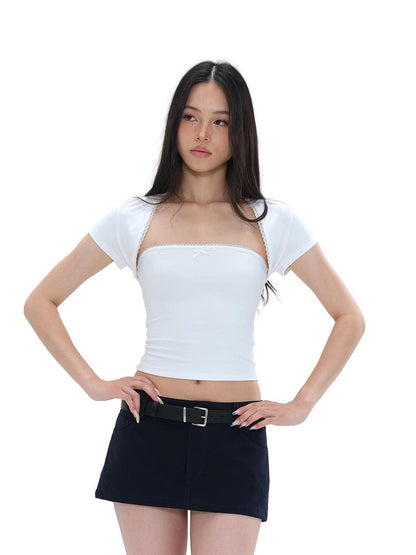 SweetChilling Knitted Strapless Crop Top Fold Over Waist Flared Pants Women&