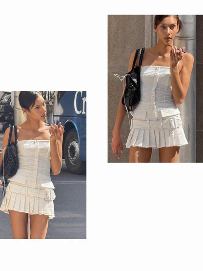 SweetChilling Knitted Tweed Pleated High Waist Women&