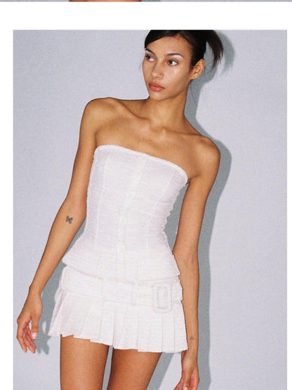 SweetChilling Knitted Tweed Pleated High Waist Women&