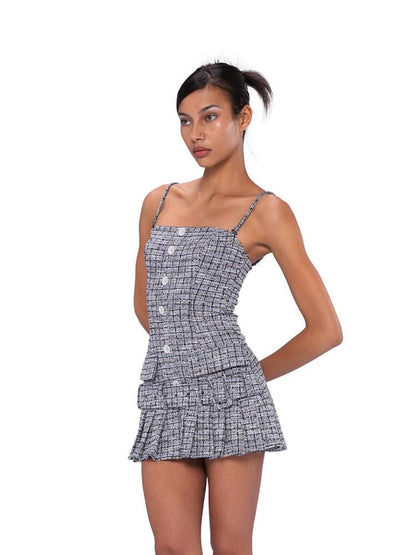 SweetChilling Knitted Tweed Pleated High Waist Women&