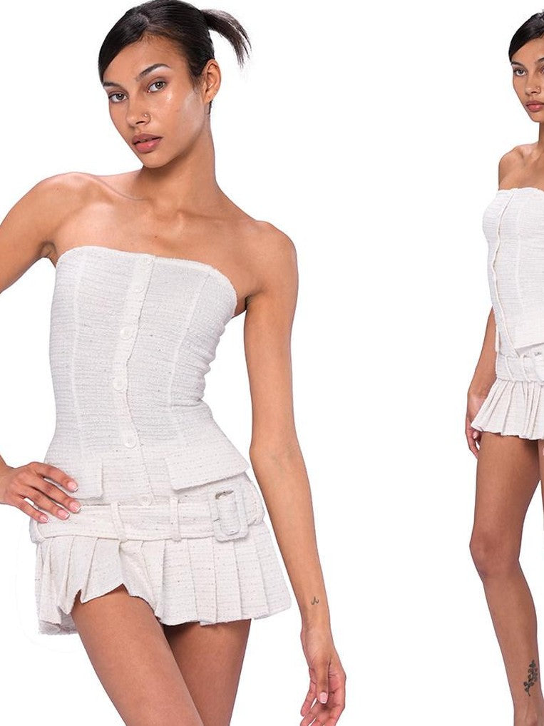 SweetChilling Knitted Tweed Pleated High Waist Women&