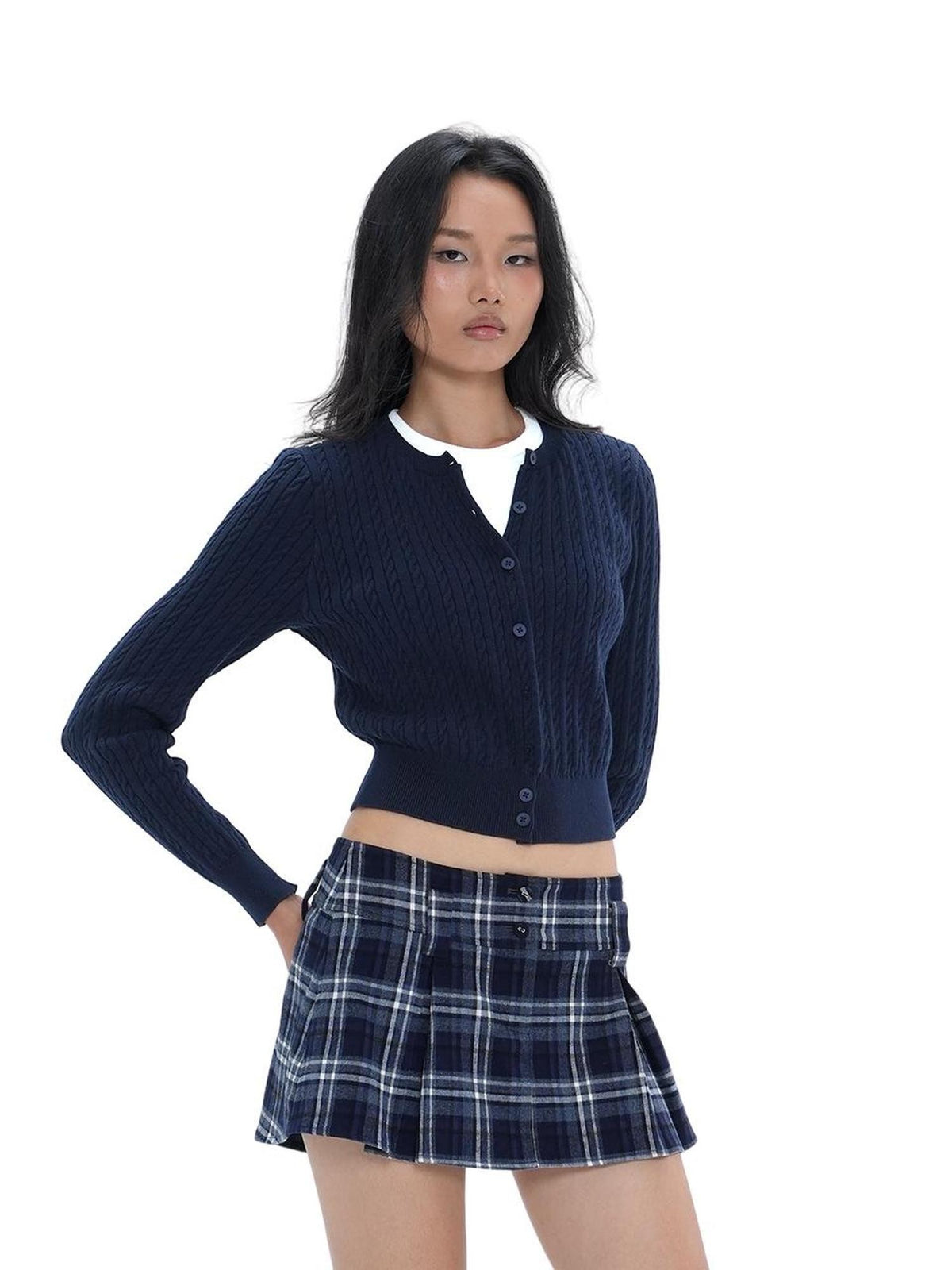 SweetChilling Layered Cable Knit Faux Two-piece Women&