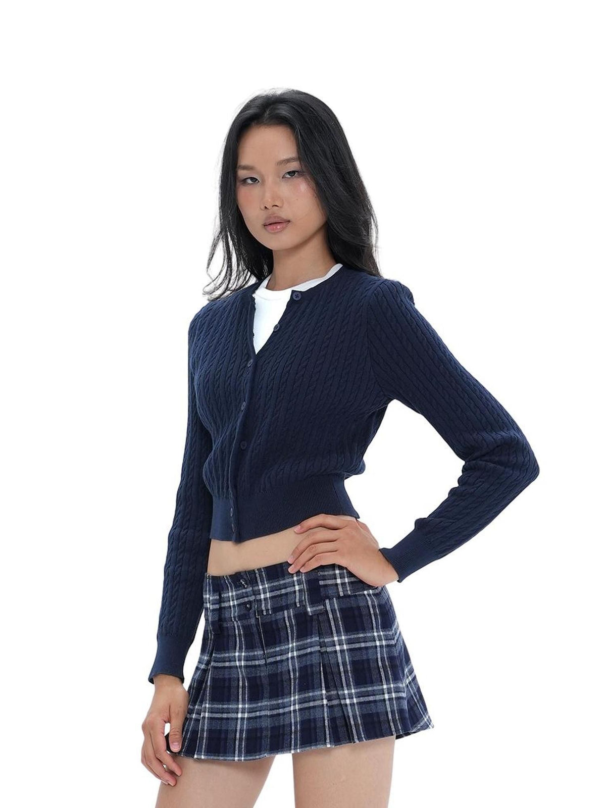 SweetChilling Layered Cable Knit Faux Two-piece Women&