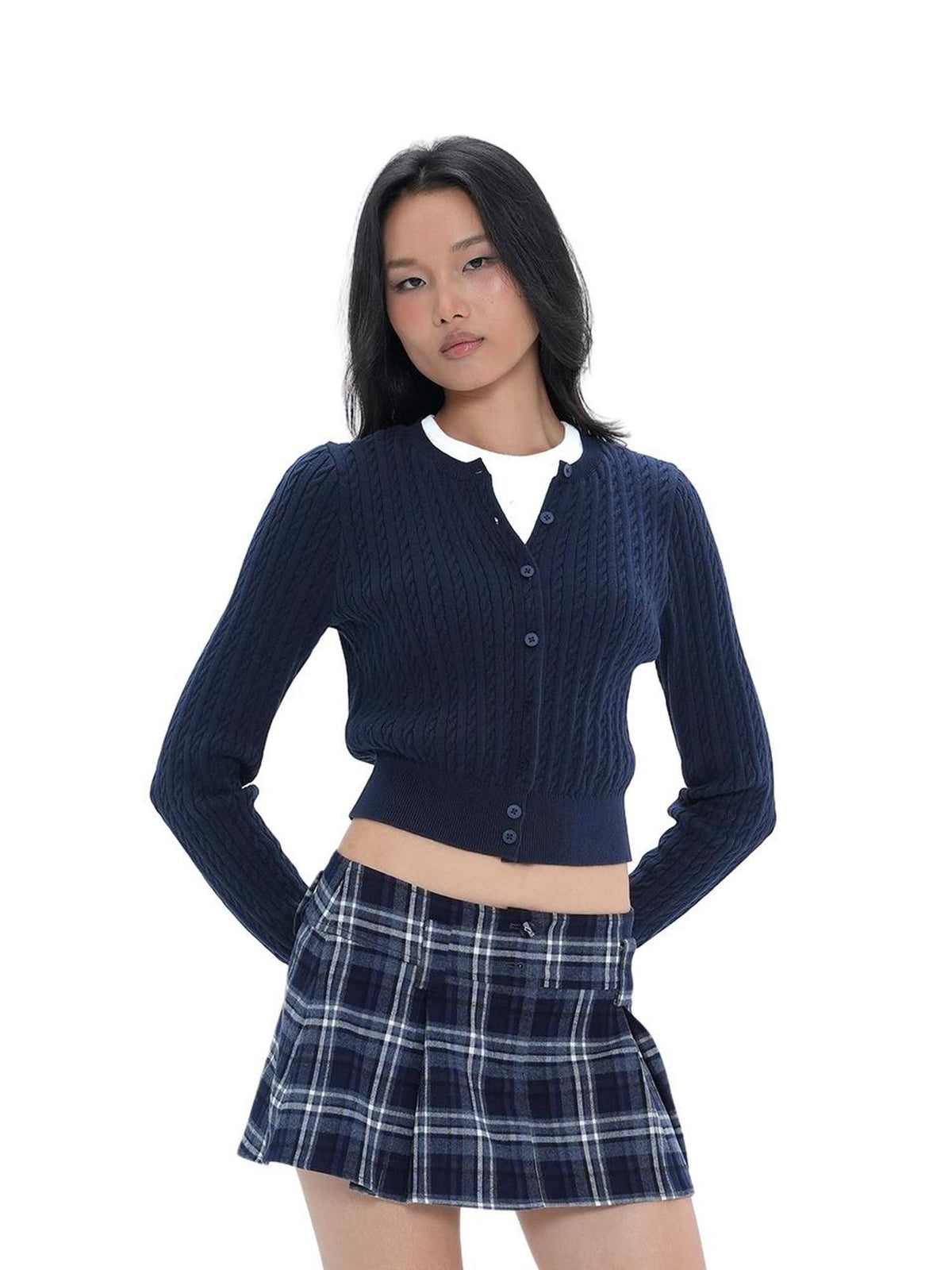 SweetChilling Layered Cable Knit Faux Two-piece Women&