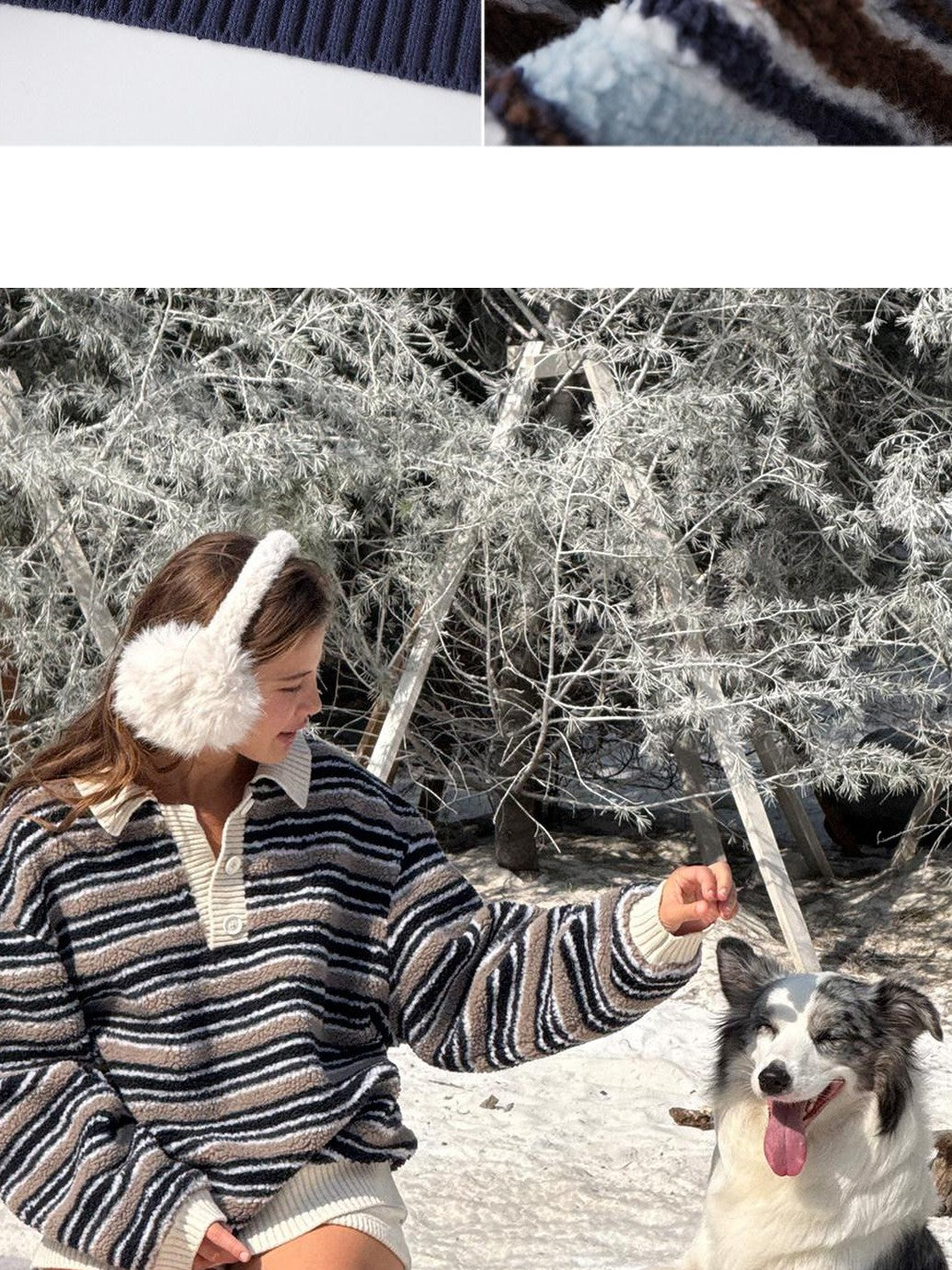 SweetChilling Layered Fleece Polo Striped Women&