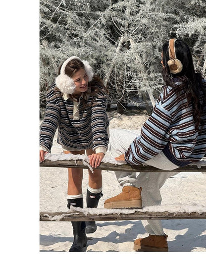 SweetChilling Layered Fleece Polo Striped Women&