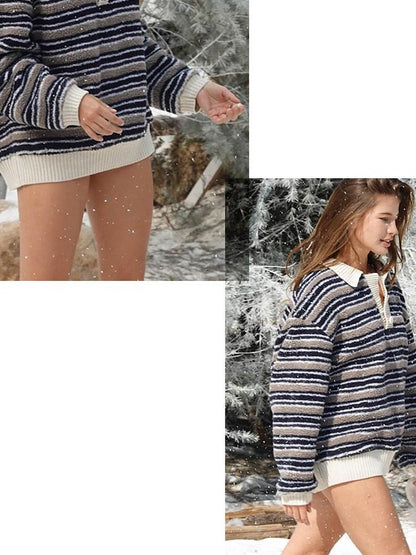 SweetChilling Layered Fleece Polo Striped Women&