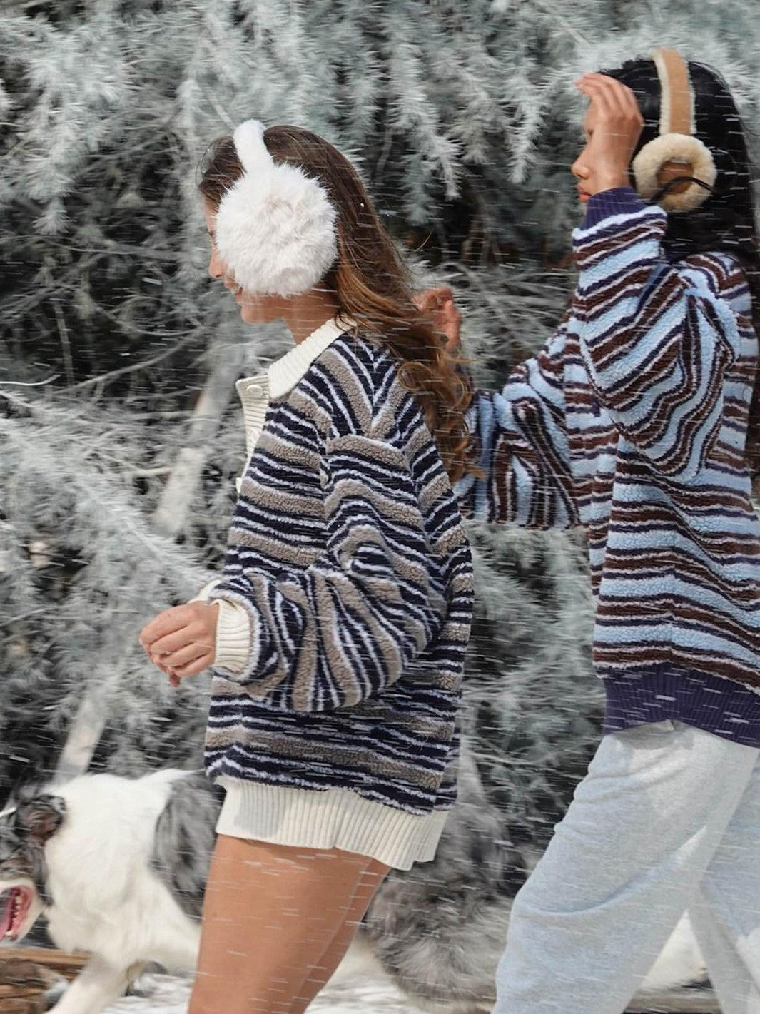 SweetChilling Layered Fleece Polo Striped Women&