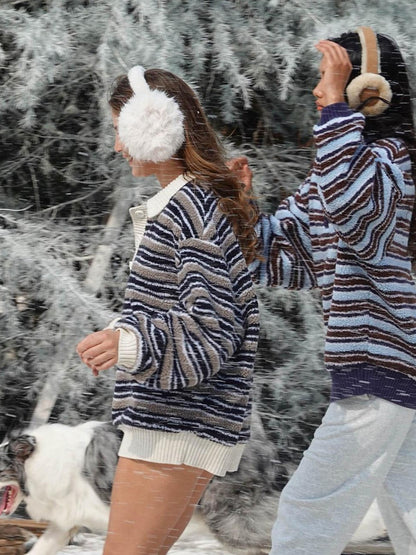 SweetChilling Layered Fleece Polo Striped Women&