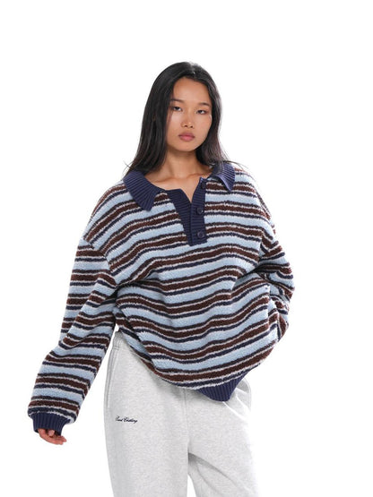 SweetChilling Layered Fleece Polo Striped Women&