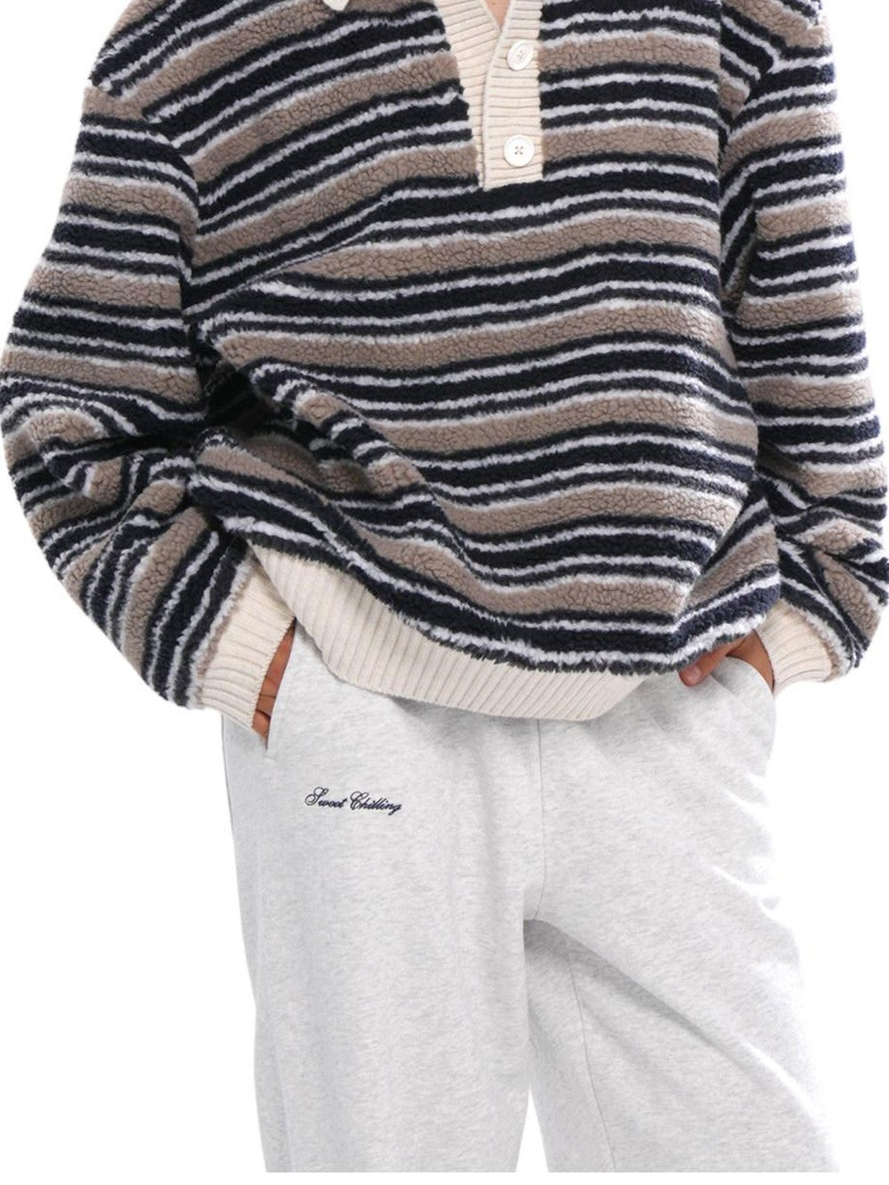 SweetChilling Layered Fleece Polo Striped Women&
