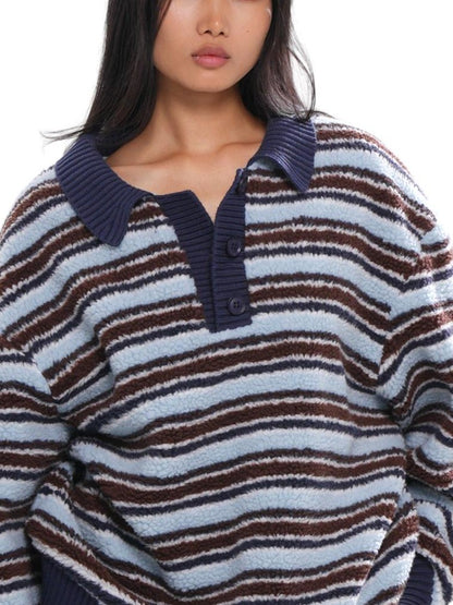 SweetChilling Layered Fleece Polo Striped Women&