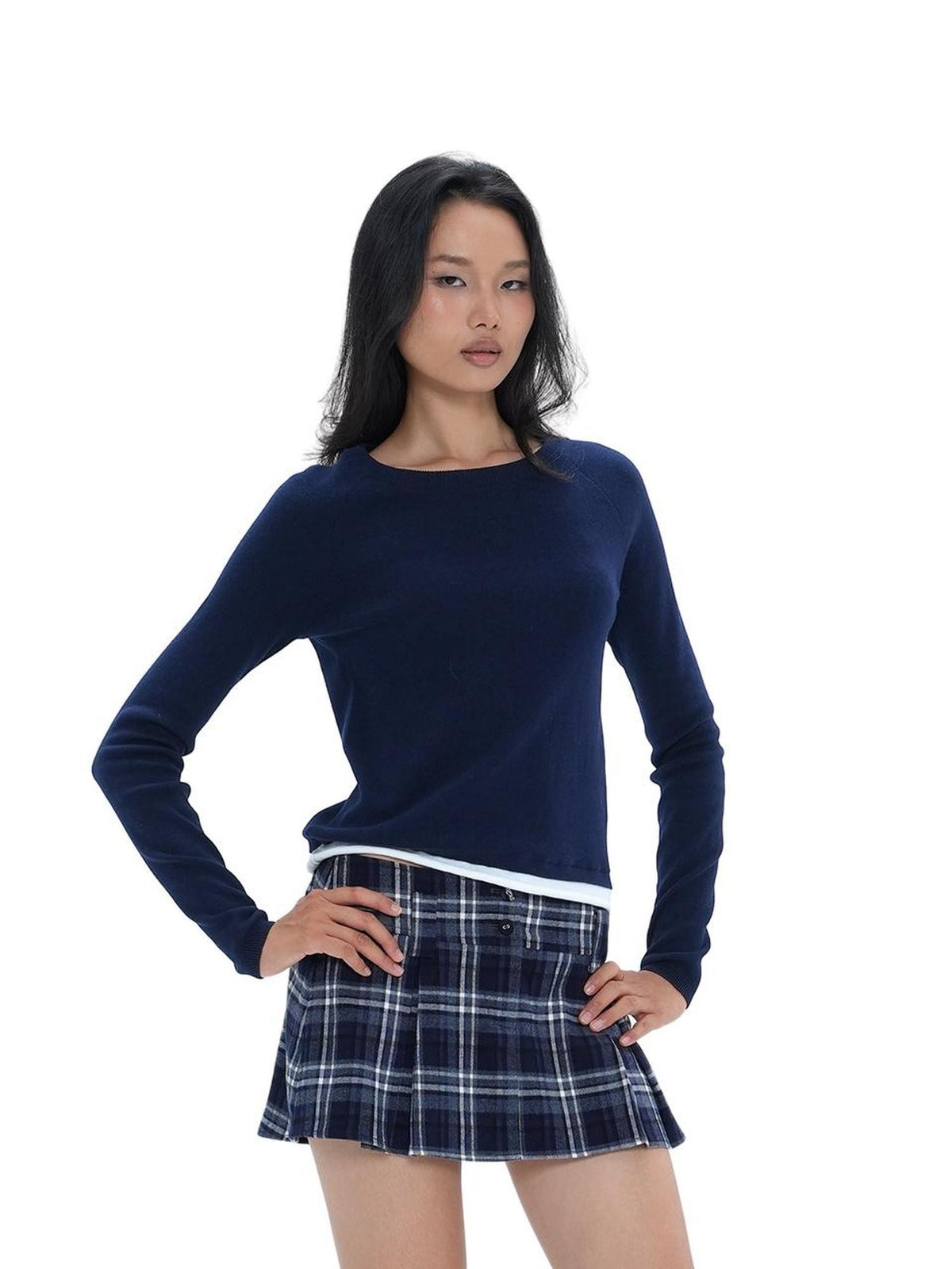 SweetChilling Layered Look Faux Two Piece Pullover Cotton Women&