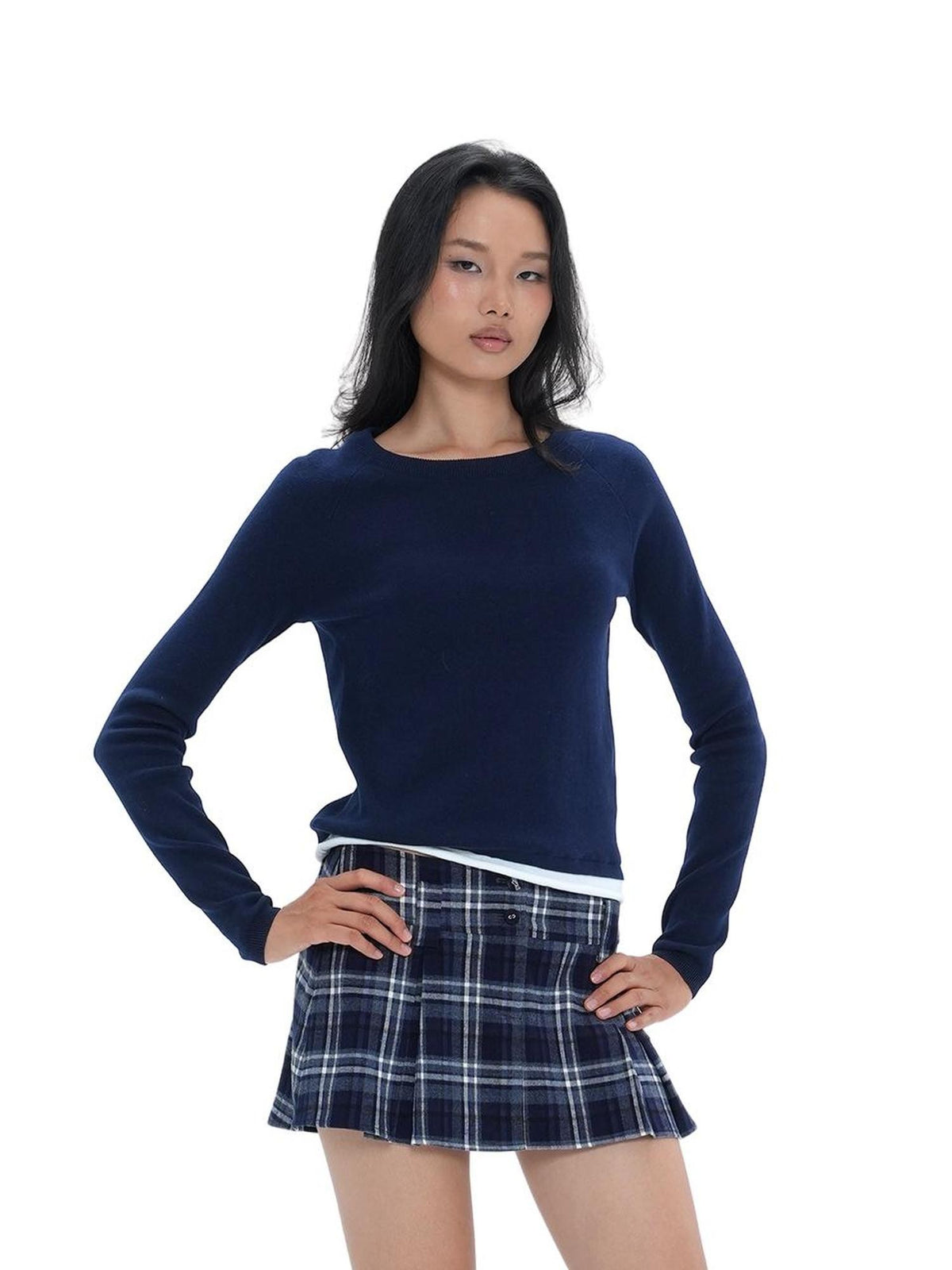 SweetChilling Layered Look Faux Two Piece Pullover Cotton Women&