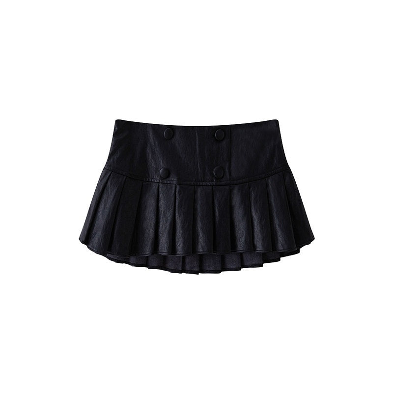 SweetChilling Letter Glossy Textured Cinched Pleated Low Rise Women&