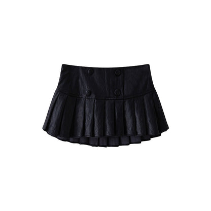 SweetChilling Letter Glossy Textured Cinched Pleated Low Rise Women&