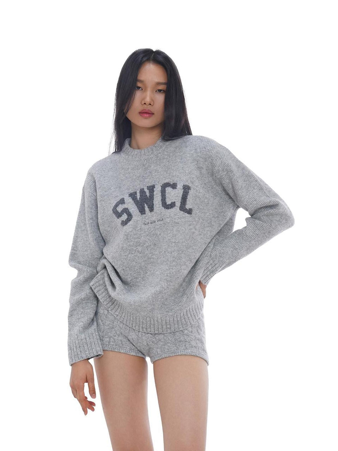 SweetChilling Light Gray Letter Jacquard Cable Knit Women&