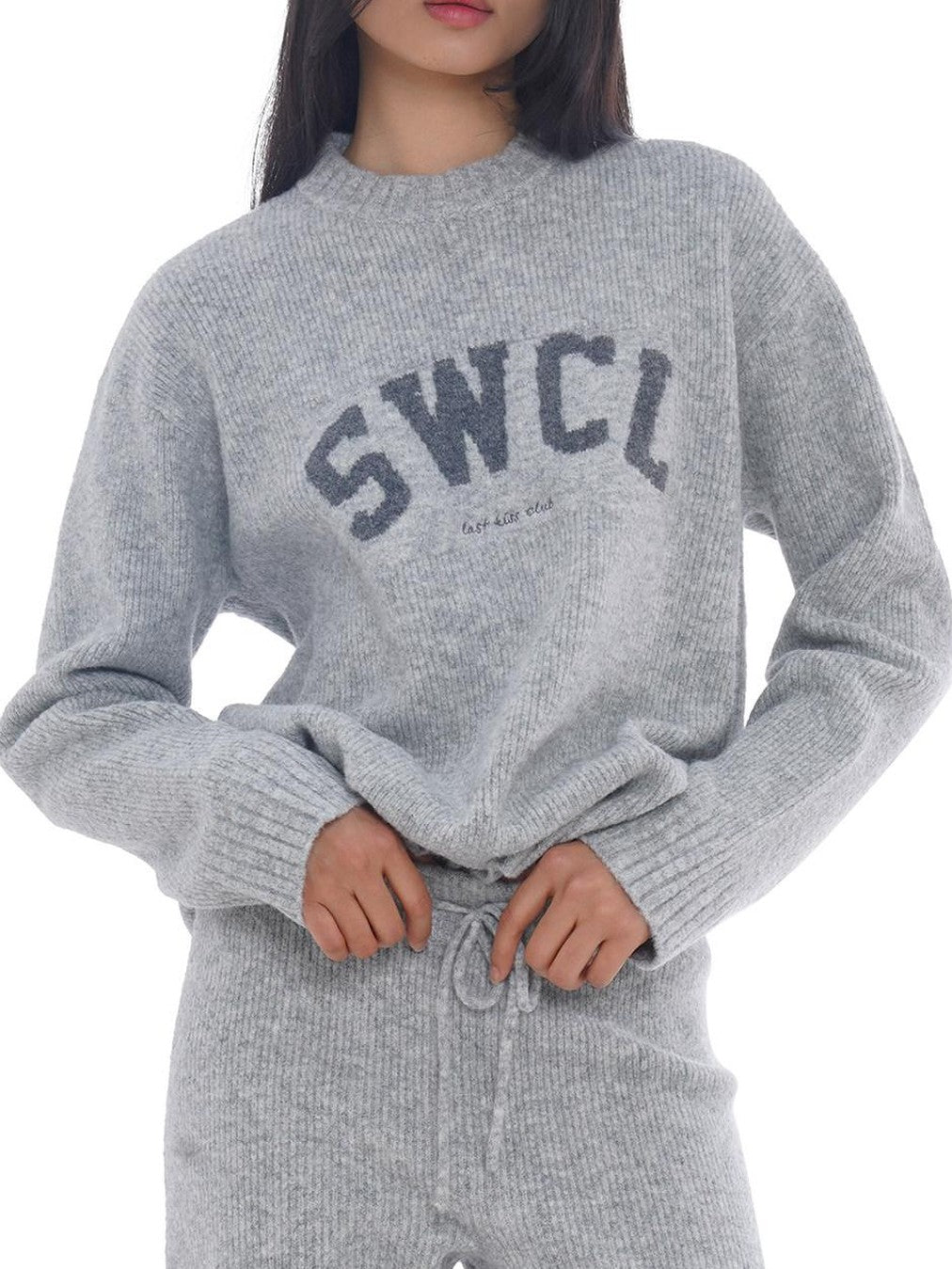 SweetChilling Light Gray Letter Jacquard Cable Knit Women&
