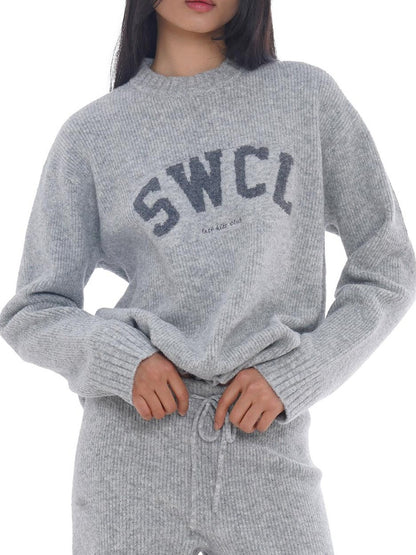 SweetChilling Light Gray Letter Jacquard Cable Knit Women&