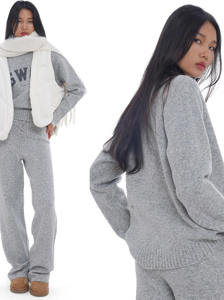 SweetChilling Light Gray Letter Jacquard Cable Knit Women&