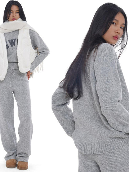 SweetChilling Light Gray Letter Jacquard Cable Knit Women&