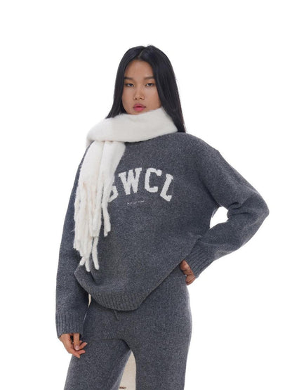 SweetChilling Light Gray Letter Jacquard Cable Knit Women&