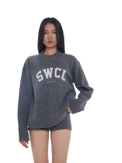SweetChilling Light Gray Letter Jacquard Cable Knit Women&