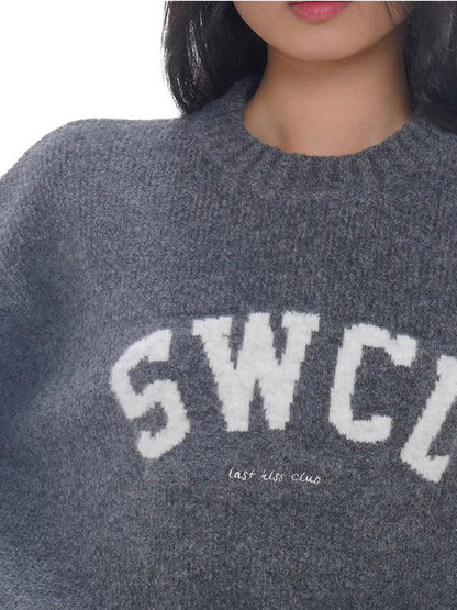 SweetChilling Light Gray Letter Jacquard Cable Knit Women&