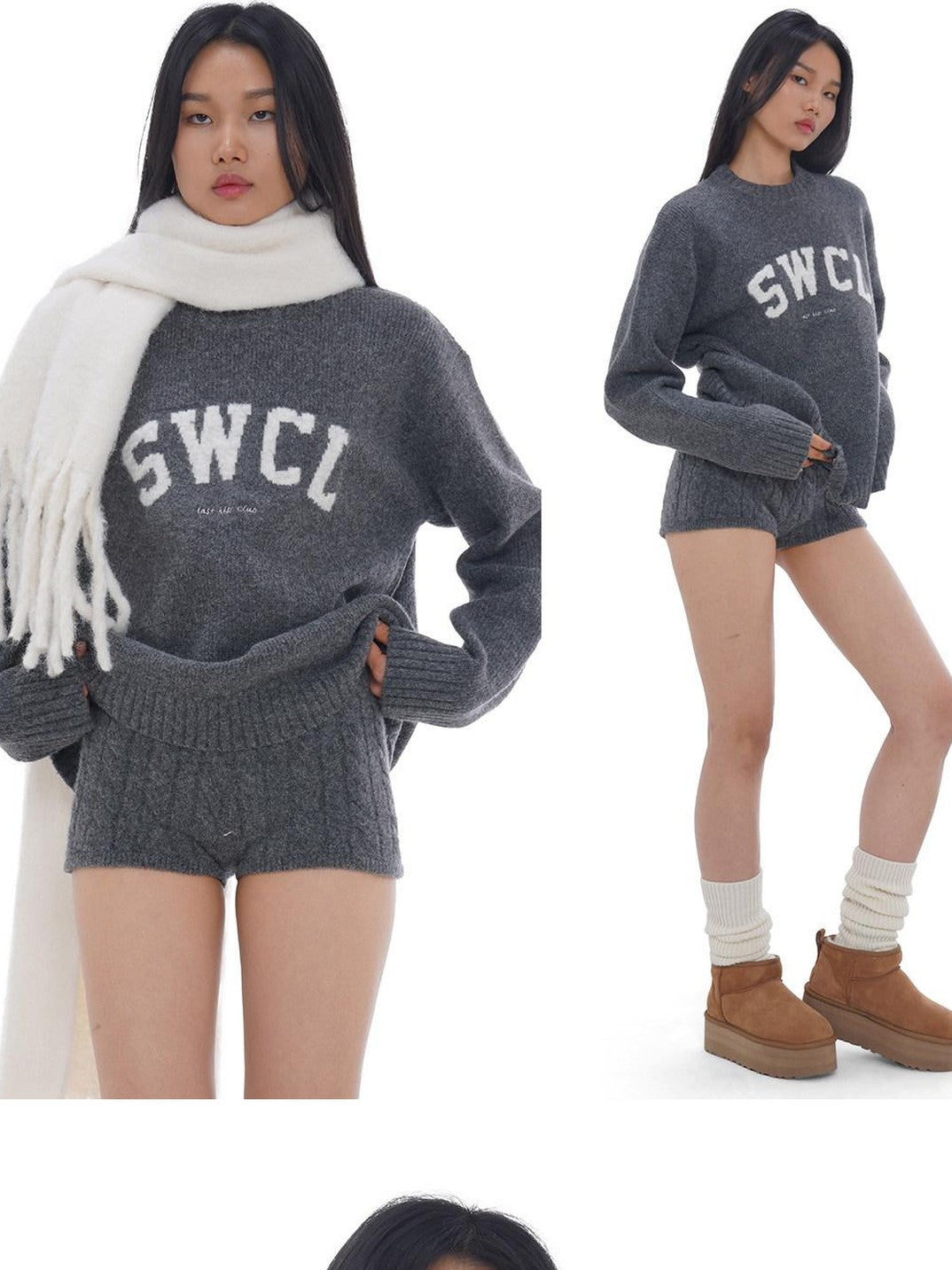 SweetChilling Light Gray Letter Jacquard Cable Knit Women&