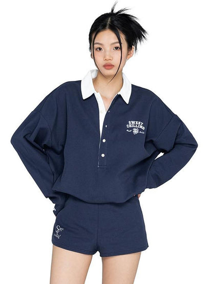 SweetChilling Loose Fit Long Sleeve Polo Women&