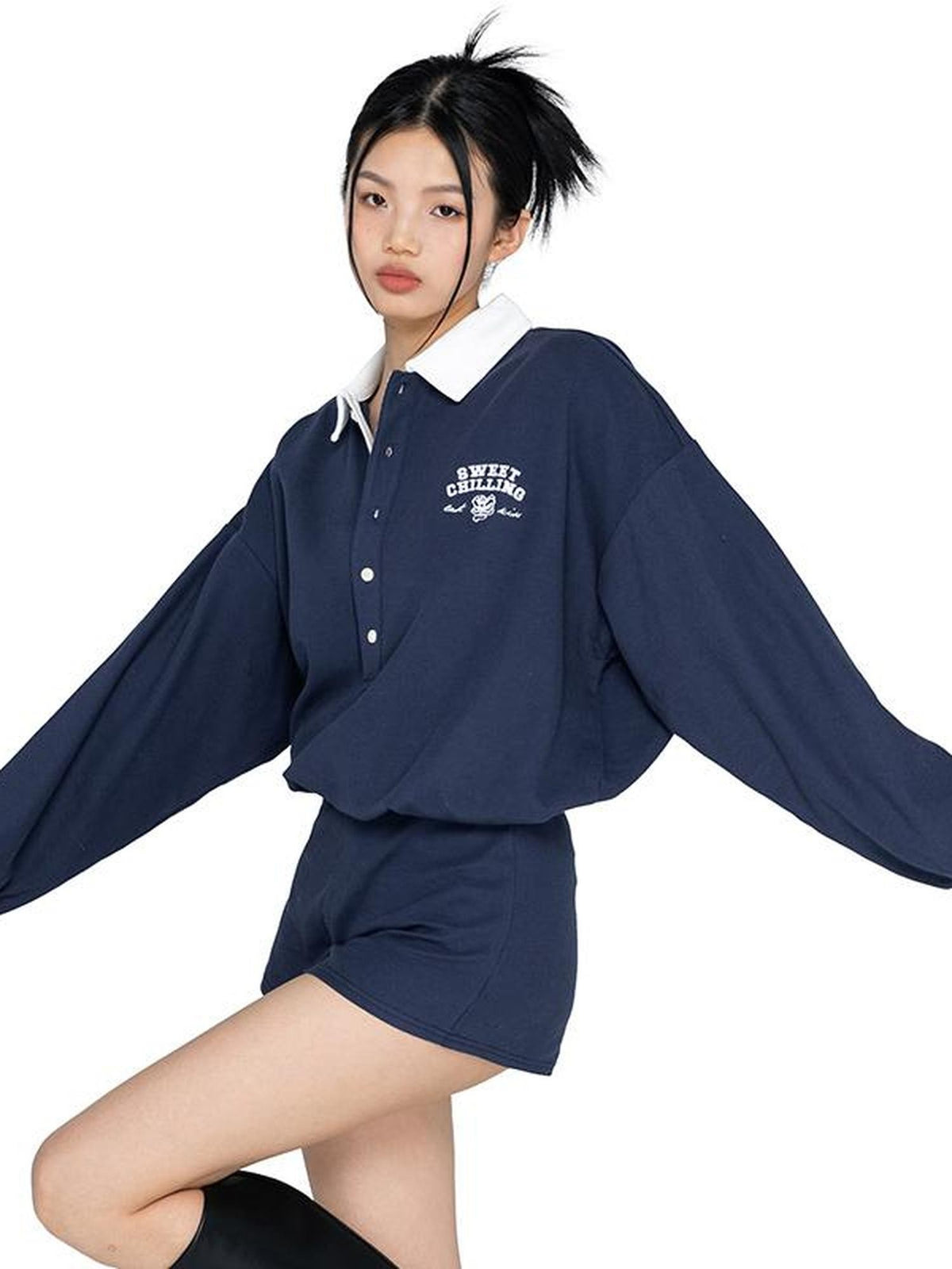 SweetChilling Loose Fit Long Sleeve Polo Women&
