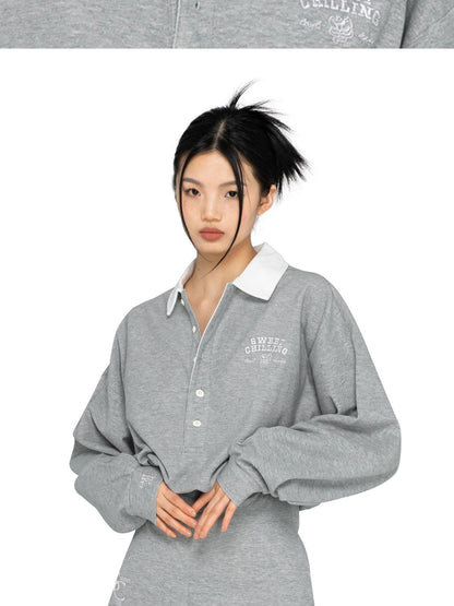 SweetChilling Loose Fit Long Sleeve Polo Women&