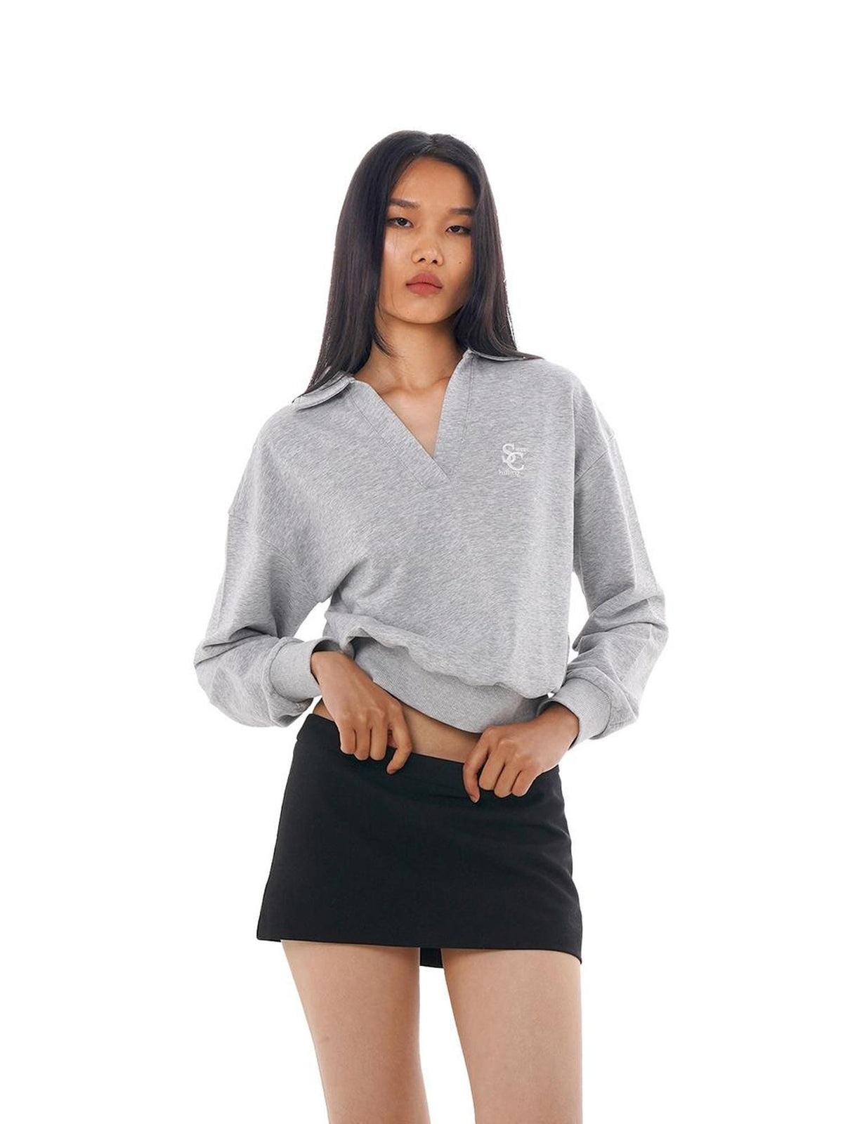 SweetChilling Loose Polo Collar Embroidered Logo Cotton Women&