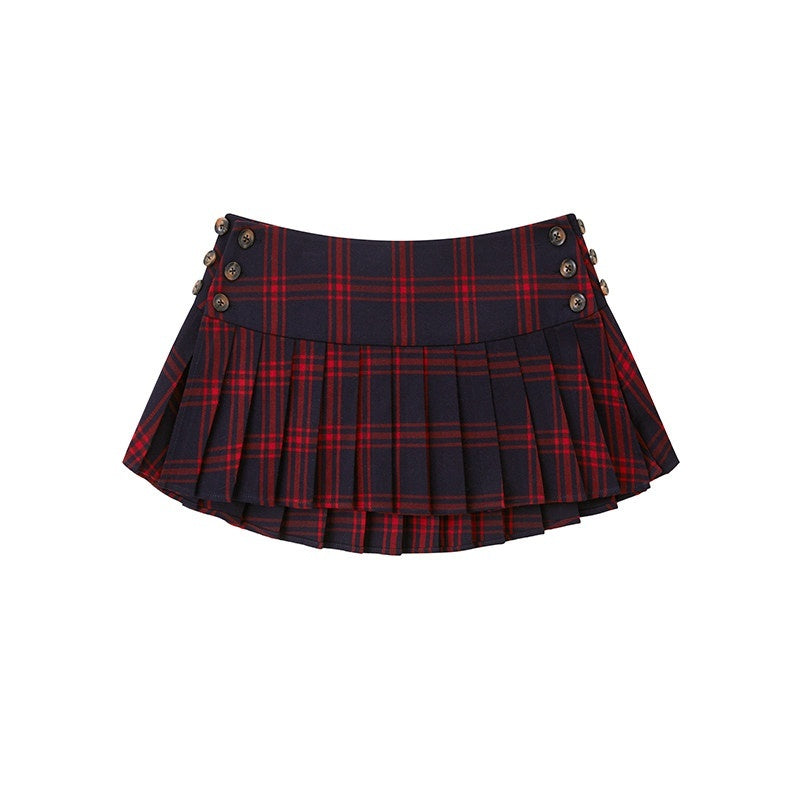 SweetChilling_Maroon_Check_Pleated_Low_Waist_Adjustable_Women&