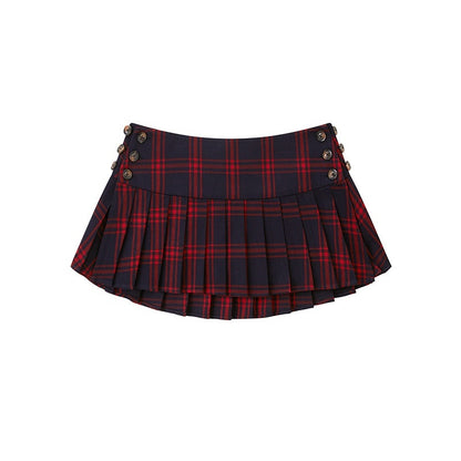 SweetChilling_Maroon_Check_Pleated_Low_Waist_Adjustable_Women&