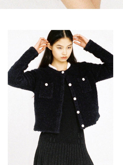SweetChilling Navy Contrast Button Boucle Cardigan Women&