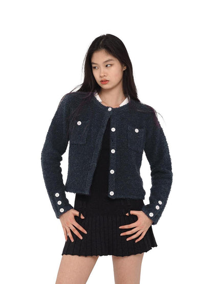 SweetChilling Navy Contrast Button Boucle Cardigan Women&