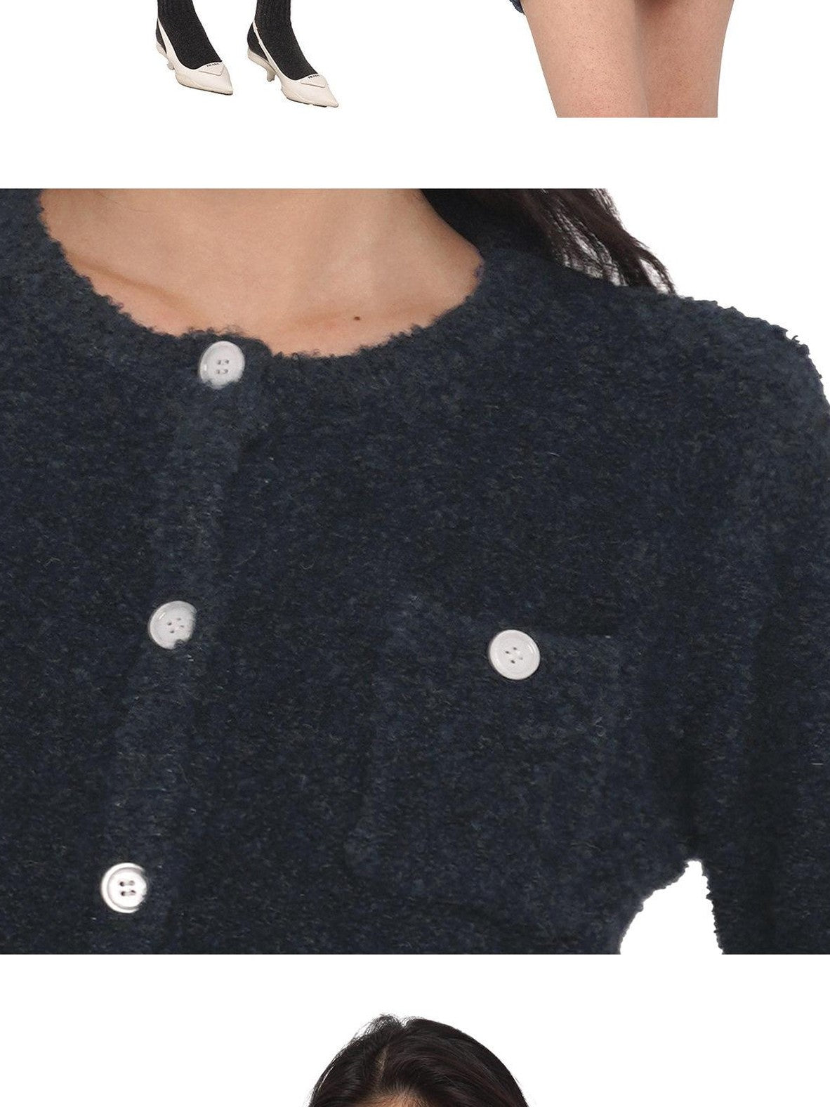 SweetChilling Navy Contrast Button Boucle Cardigan Women&