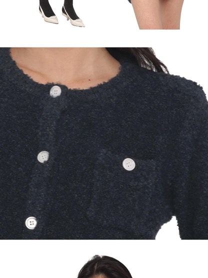 SweetChilling Navy Contrast Button Boucle Cardigan Women&