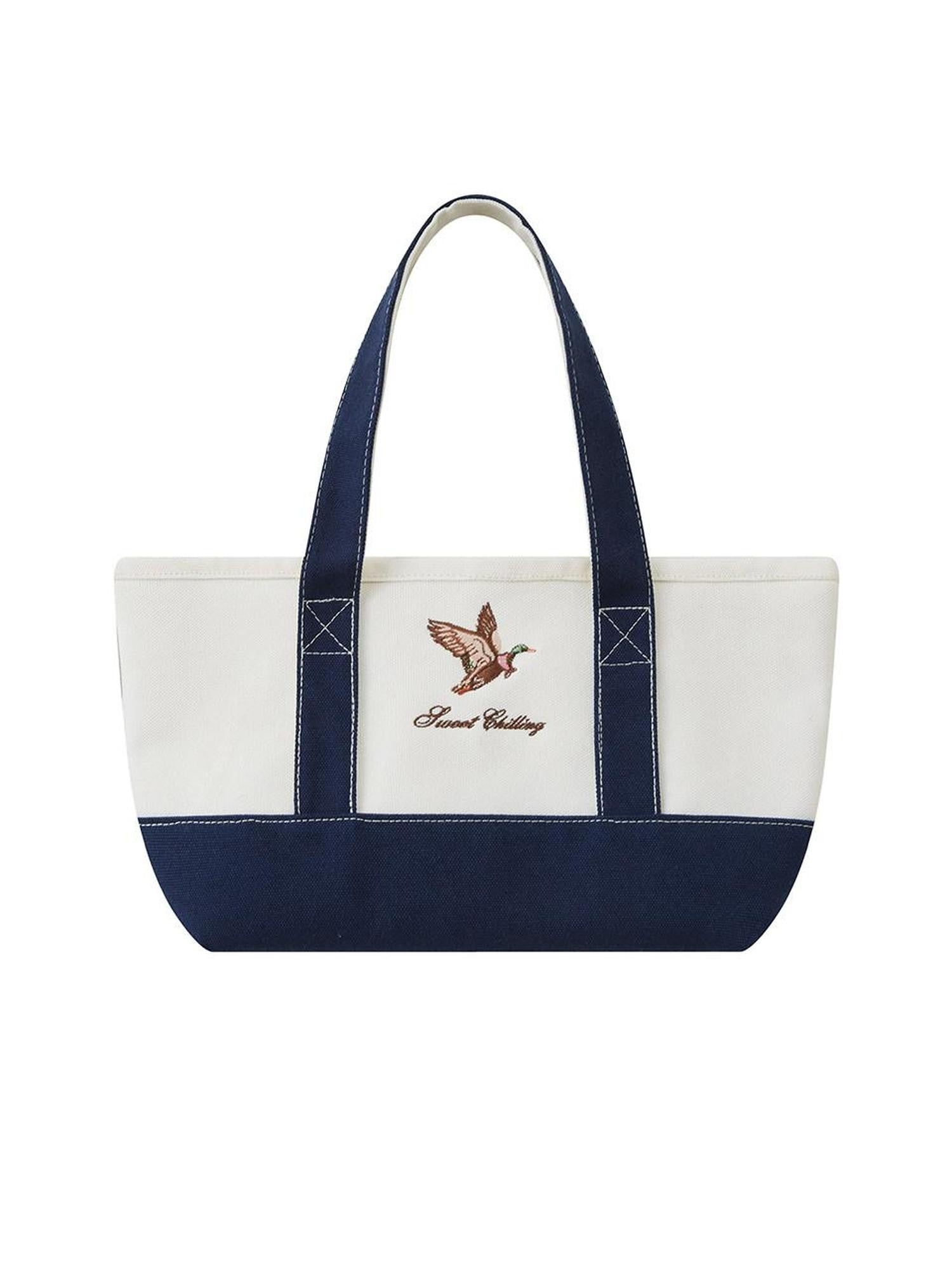 SweetChilling Navy Mallard Embroidered Farmhouse Tote Women&