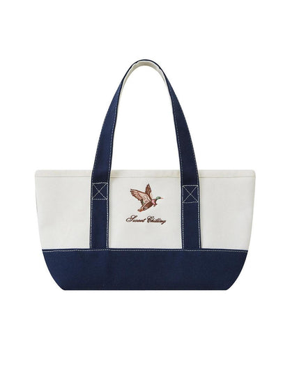 SweetChilling Navy Mallard Embroidered Farmhouse Tote Women&
