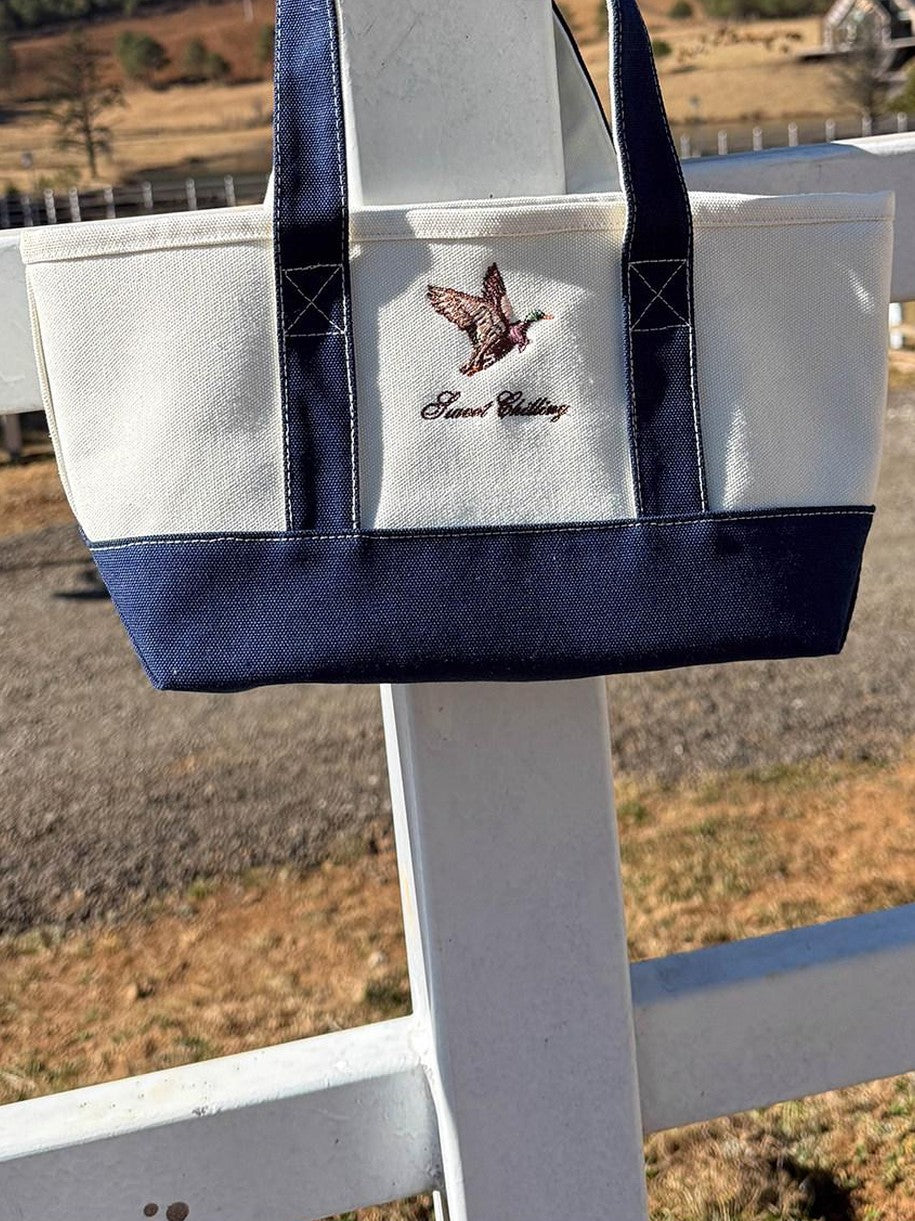 SweetChilling Navy Mallard Embroidered Farmhouse Tote Women&