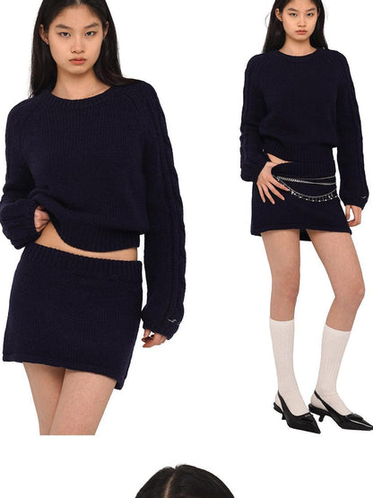 SweetChilling Navy Pullover Raglan Sleeve Women&