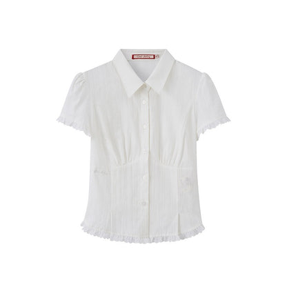 SweetChilling Navy Waist Cinched Fitted Shirt College Style Women&