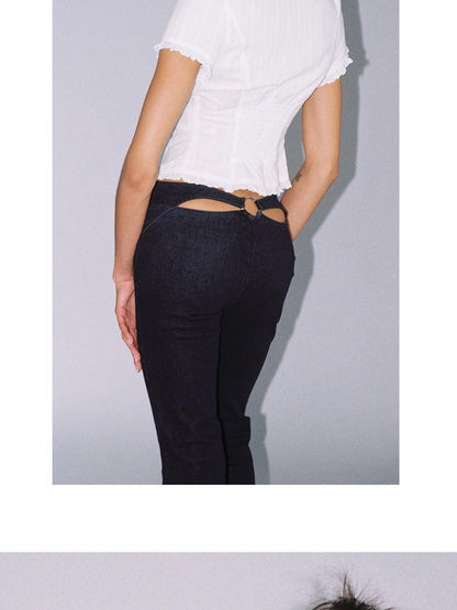 SweetChilling Navy Waist Cinched Fitted Shirt College Style Women&