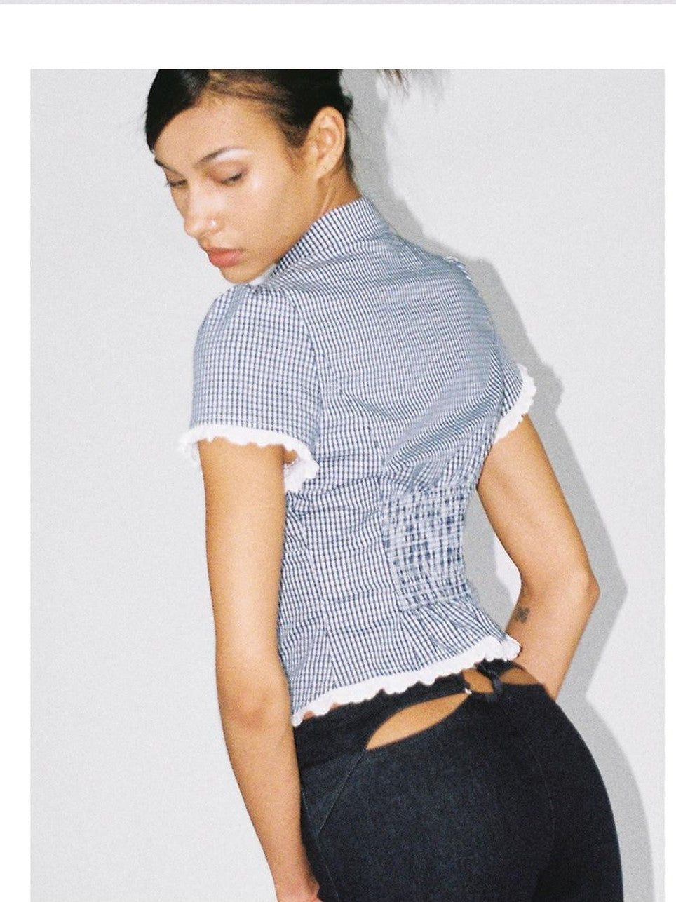SweetChilling Navy Waist Cinched Fitted Shirt College Style Women&